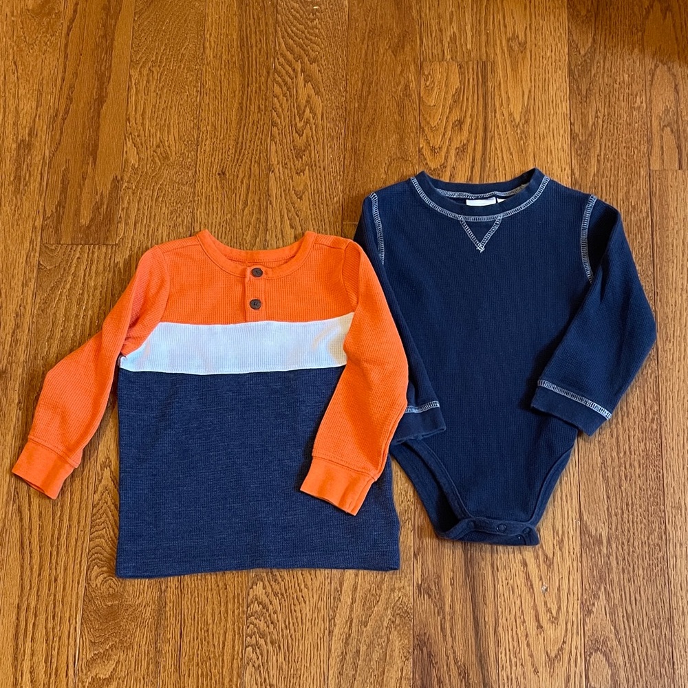 Old Navy Kids Long-Sleeve Colorblock Henley Top and Navy Blue One Piece 2T/24 mo